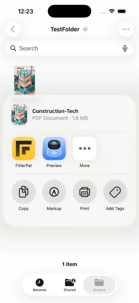 Sharing a PDF into FitterPal from Files