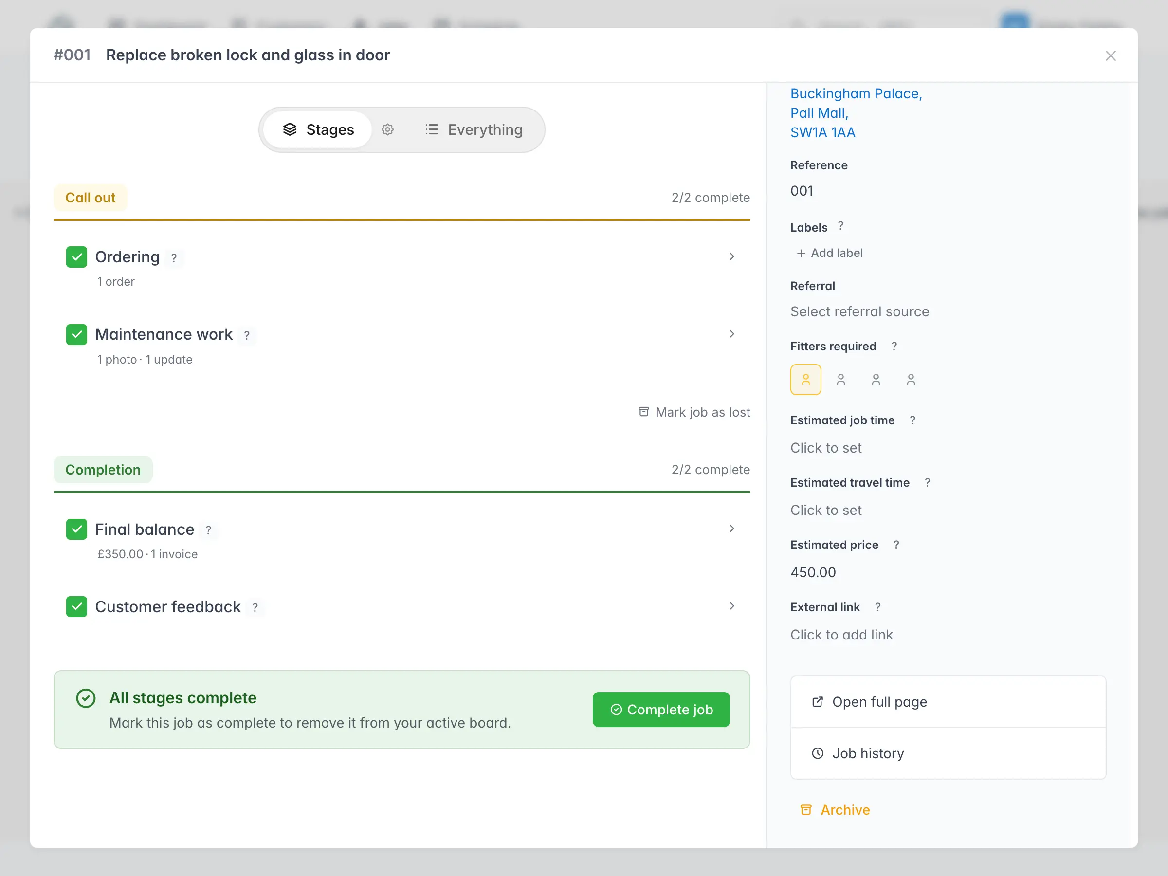 SmartStages step progression in job detail